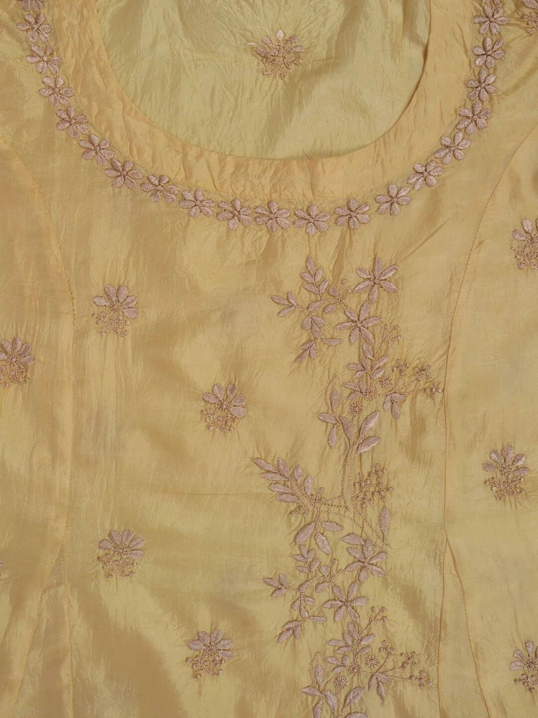 Ada Hand Embroidered Light Yellow Silk Lucknowi Chikankari Semi-Stitched Kurta Piece A623480