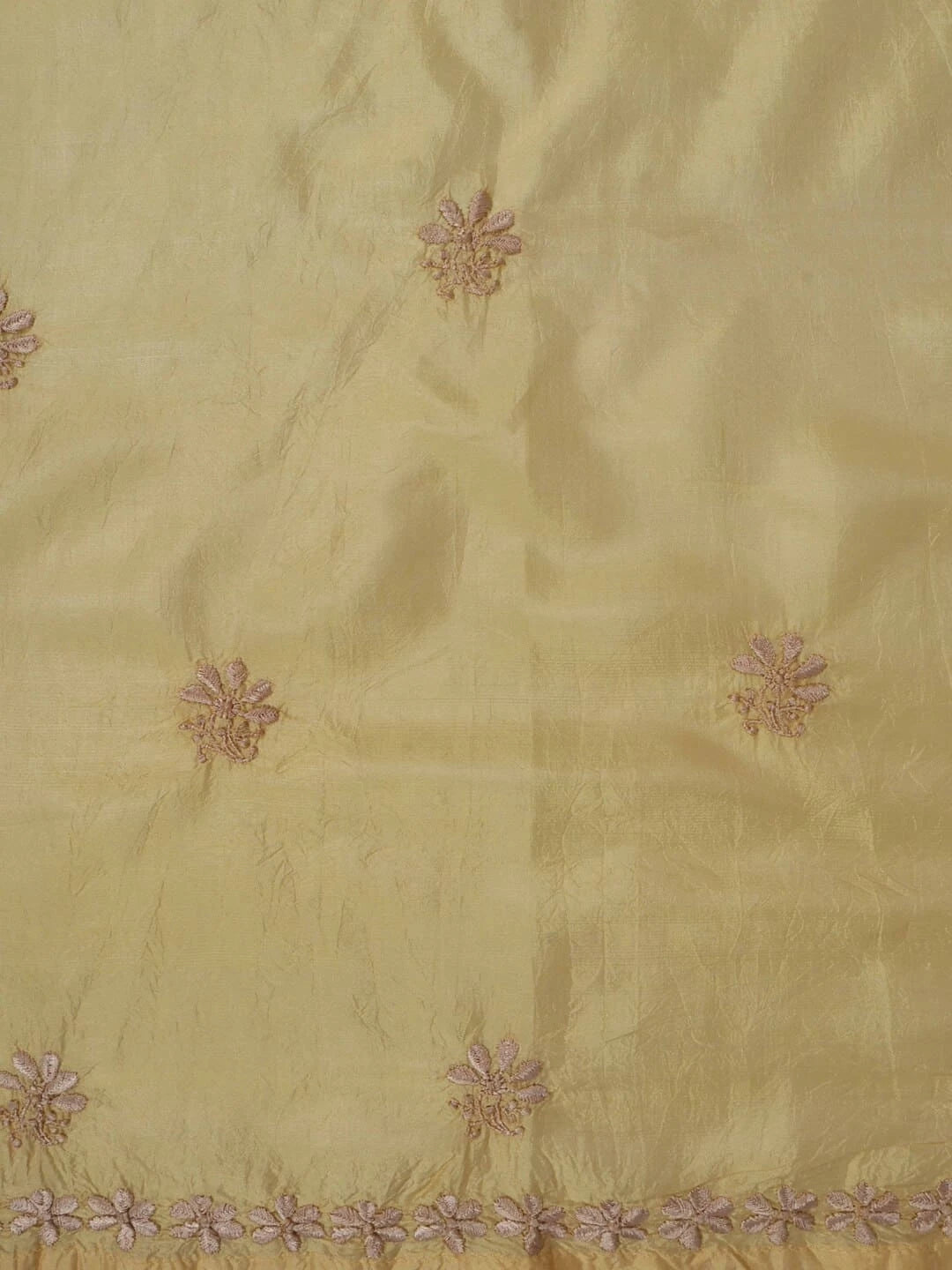 Ada Hand Embroidered Light Yellow Silk Lucknowi Chikankari Semi-Stitched Kurta Piece A623480