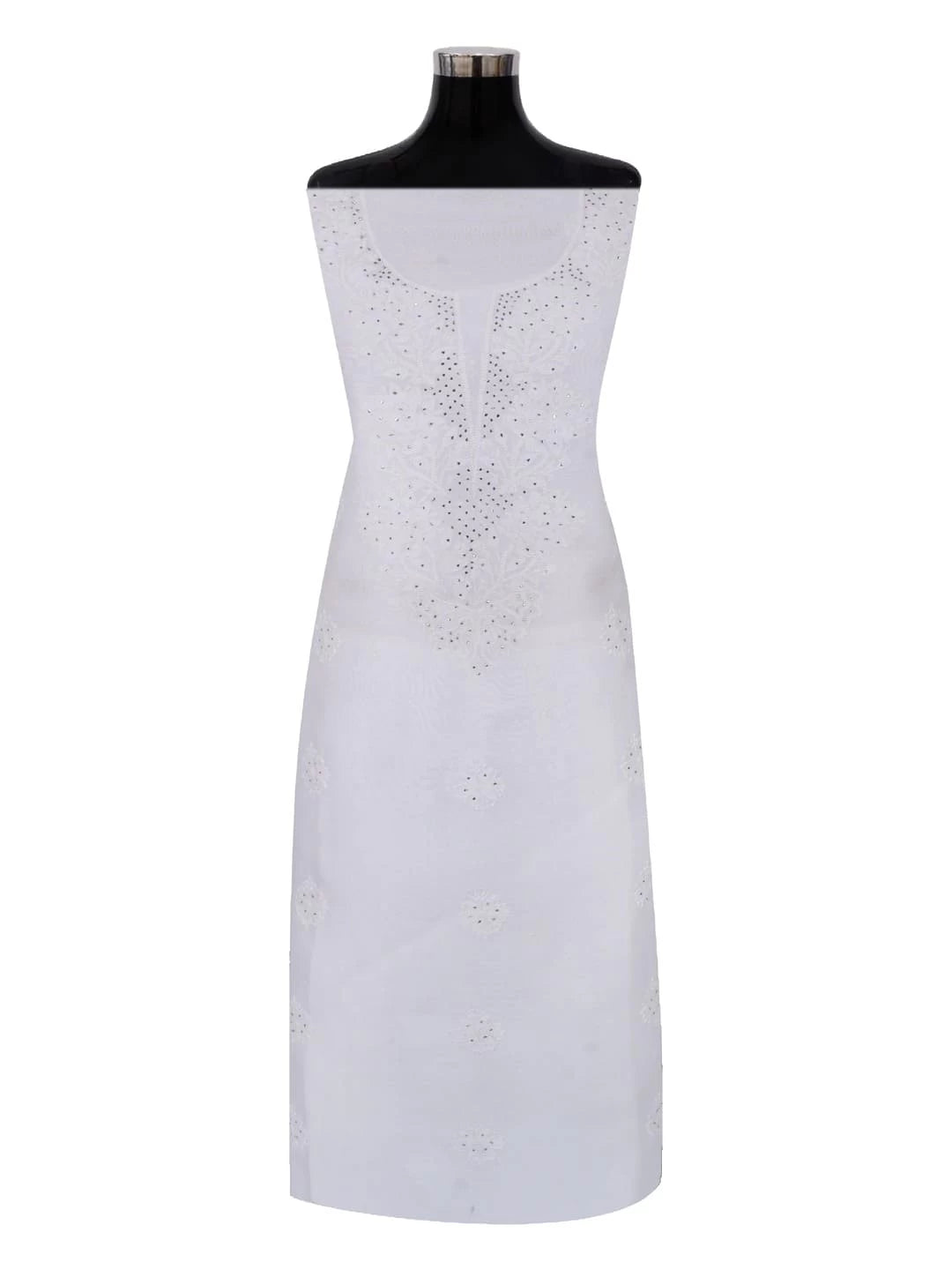 Ada Hand Embroidered White Chanderi Lucknowi Chikankari Unstitched Kurta Piece With Muqaish Work A617680