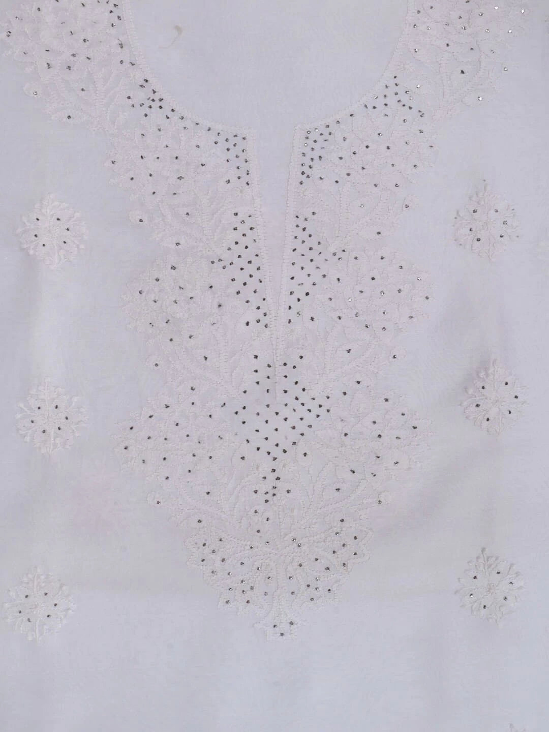 Ada Hand Embroidered White Chanderi Lucknowi Chikankari Unstitched Kurta Piece With Muqaish Work A617680