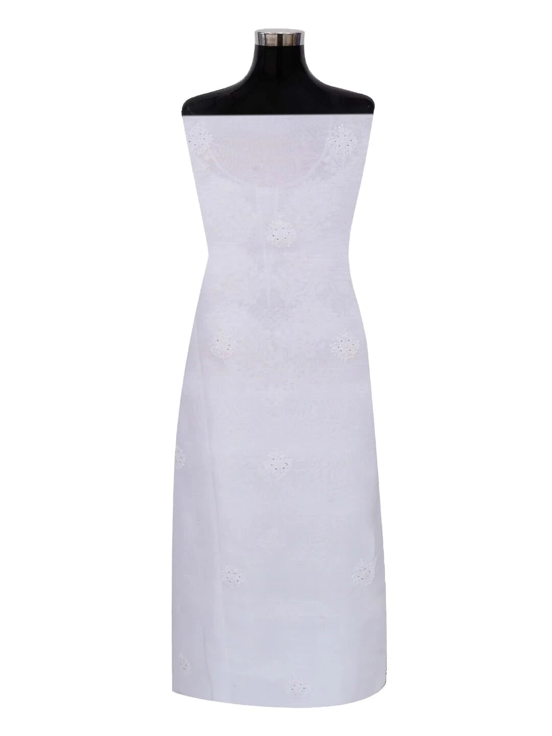 Ada Hand Embroidered White Chanderi Lucknowi Chikankari Unstitched Kurta Piece With Muqaish Work A617680