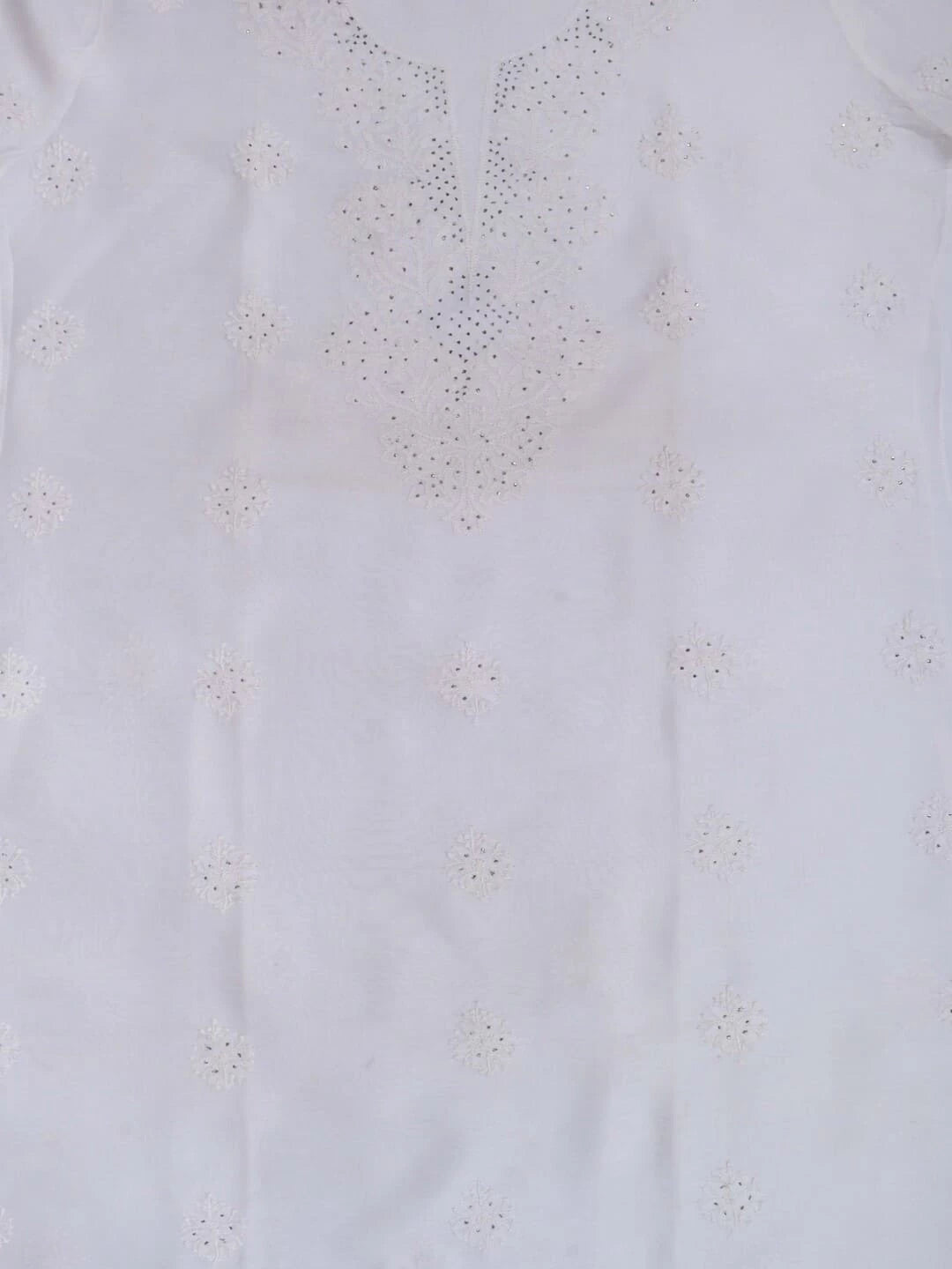 Ada Hand Embroidered White Chanderi Lucknowi Chikankari Unstitched Kurta Piece With Muqaish Work A617680