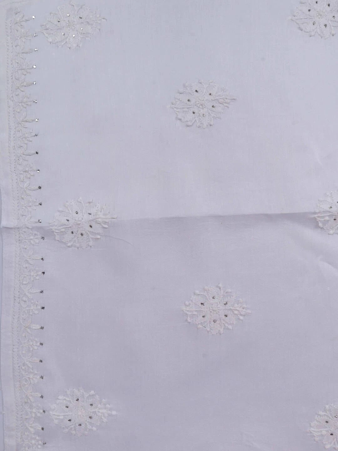 Ada Hand Embroidered White Chanderi Lucknowi Chikankari Unstitched Kurta Piece With Muqaish Work A617680