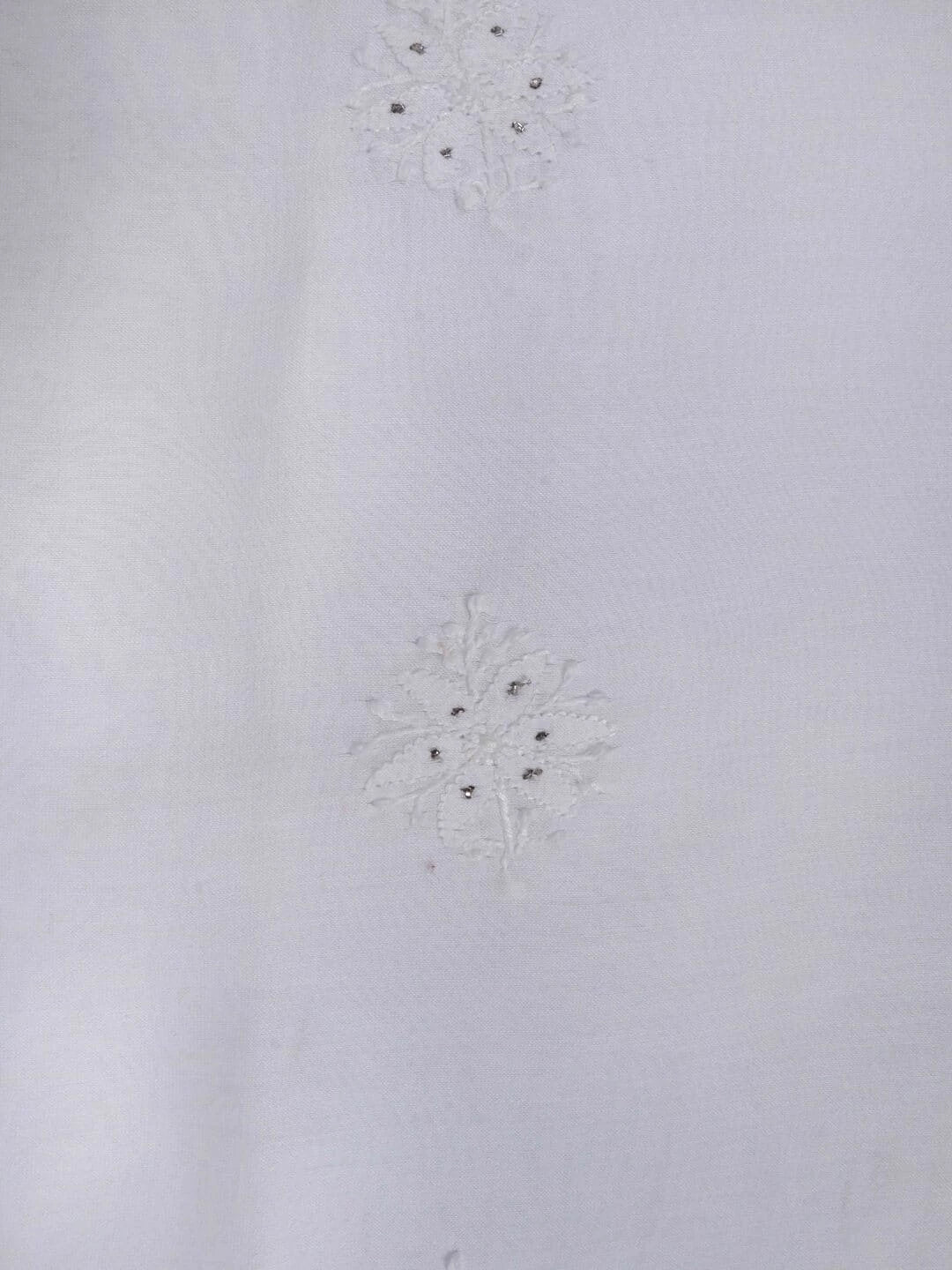 Ada Hand Embroidered White Chanderi Lucknowi Chikankari Unstitched Kurta Piece With Muqaish Work A617680