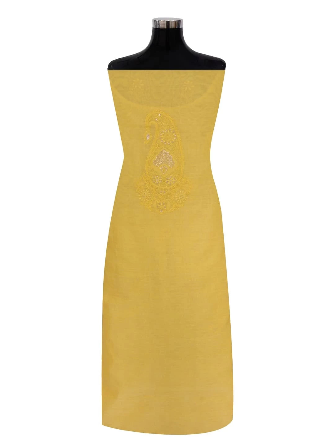 Ada Hand Embroidered Yellow Chanderi Lucknowi Chikankari Unstitched Kurta Piece 01A216053