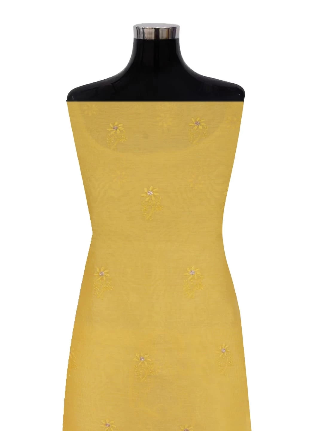 Ada Hand Embroidered Yellow Chanderi Lucknowi Chikankari Unstitched Kurta Piece 01A216053