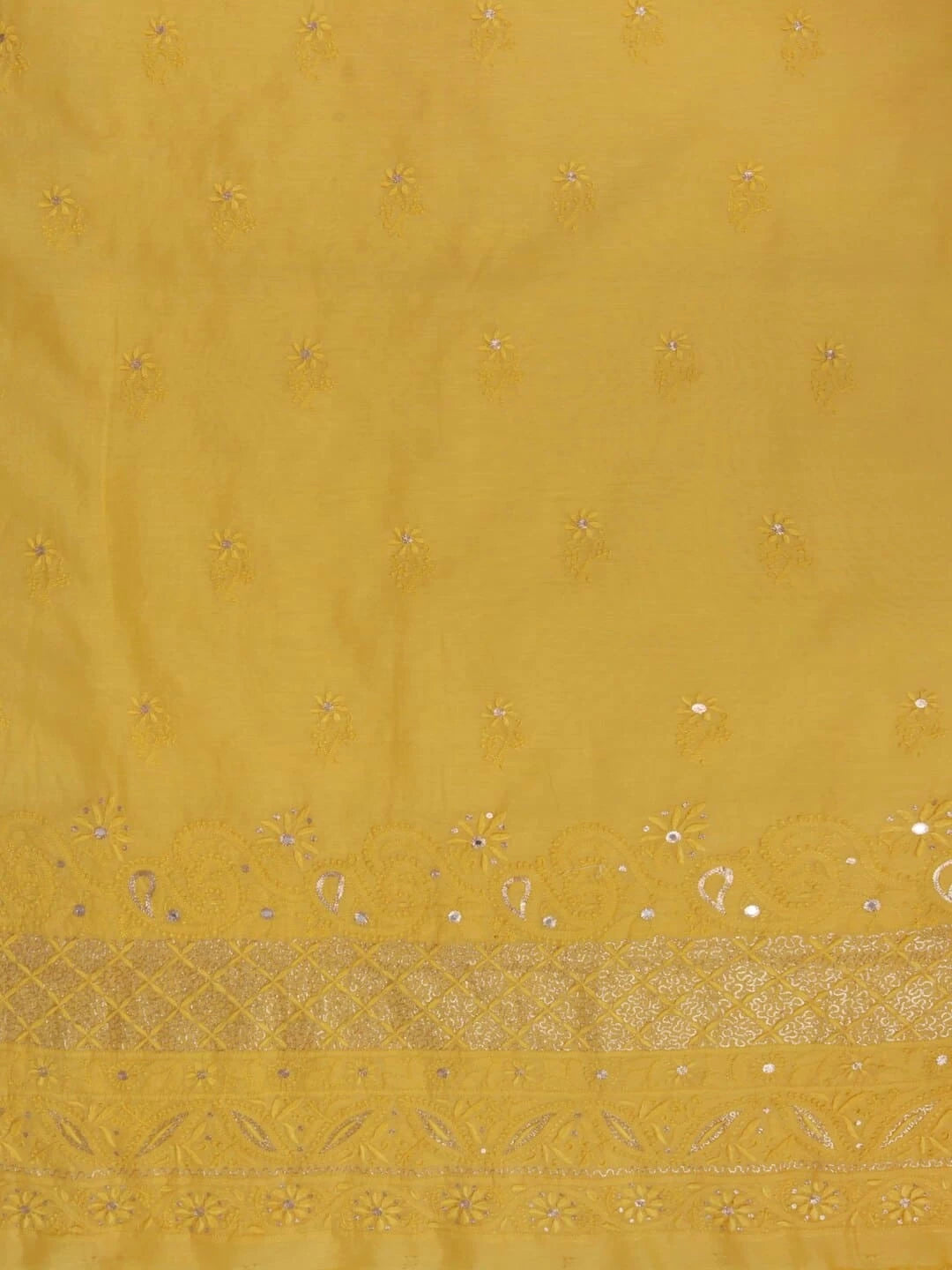 Ada Hand Embroidered Yellow Chanderi Lucknowi Chikankari Unstitched Kurta Piece 01A216053