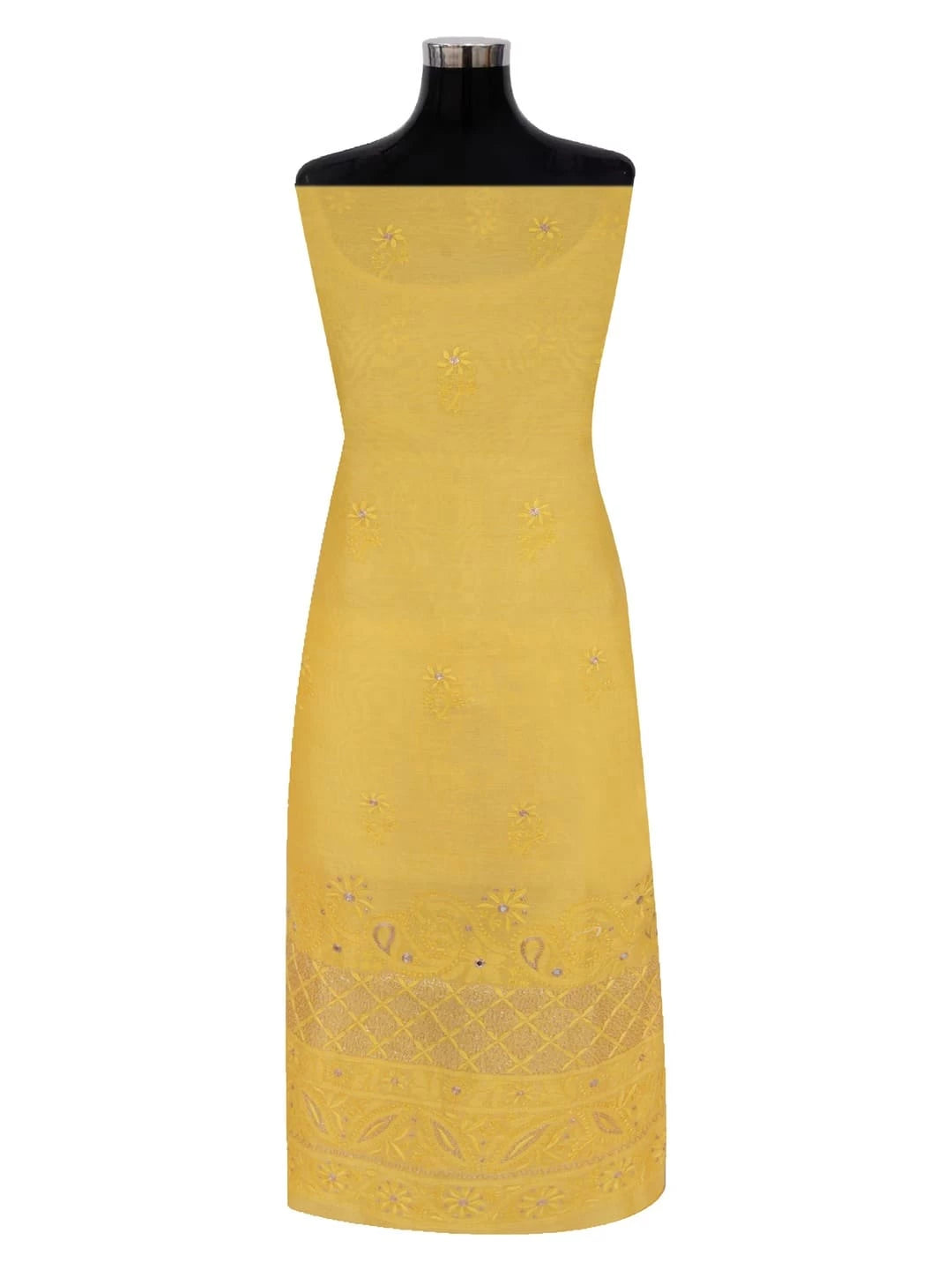 Ada Hand Embroidered Yellow Chanderi Lucknowi Chikankari Unstitched Kurta Piece 01A216053