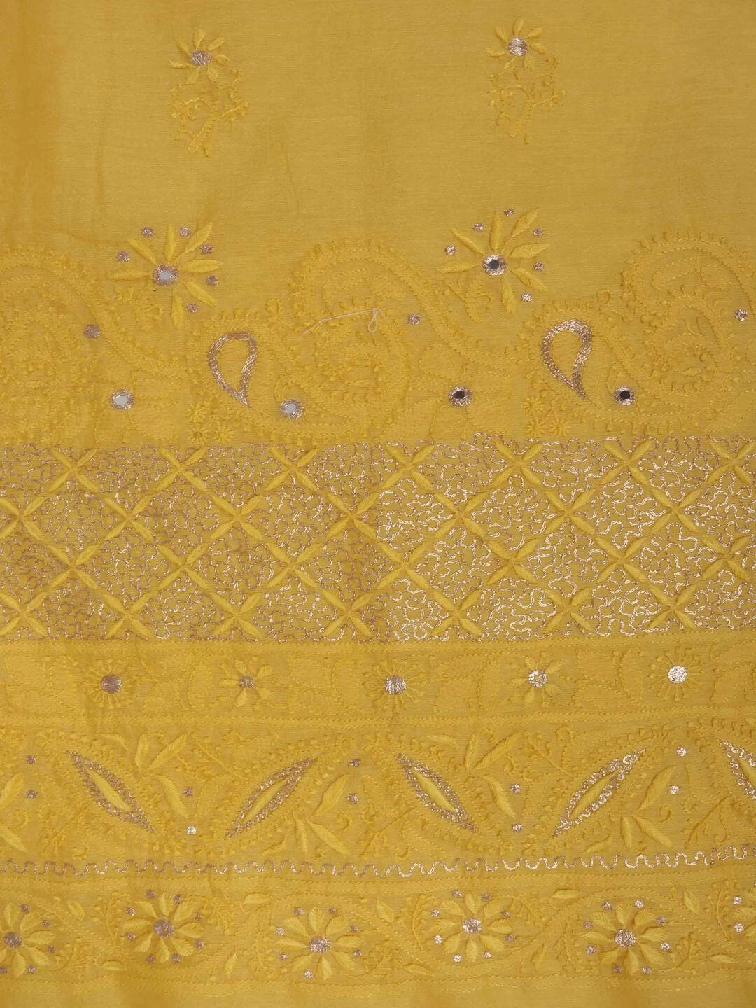 Ada Hand Embroidered Yellow Chanderi Lucknowi Chikankari Unstitched Kurta Piece 01A216053