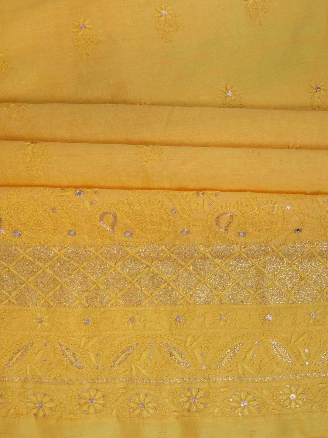 Ada Hand Embroidered Yellow Chanderi Lucknowi Chikankari Unstitched Kurta Piece 01A216053
