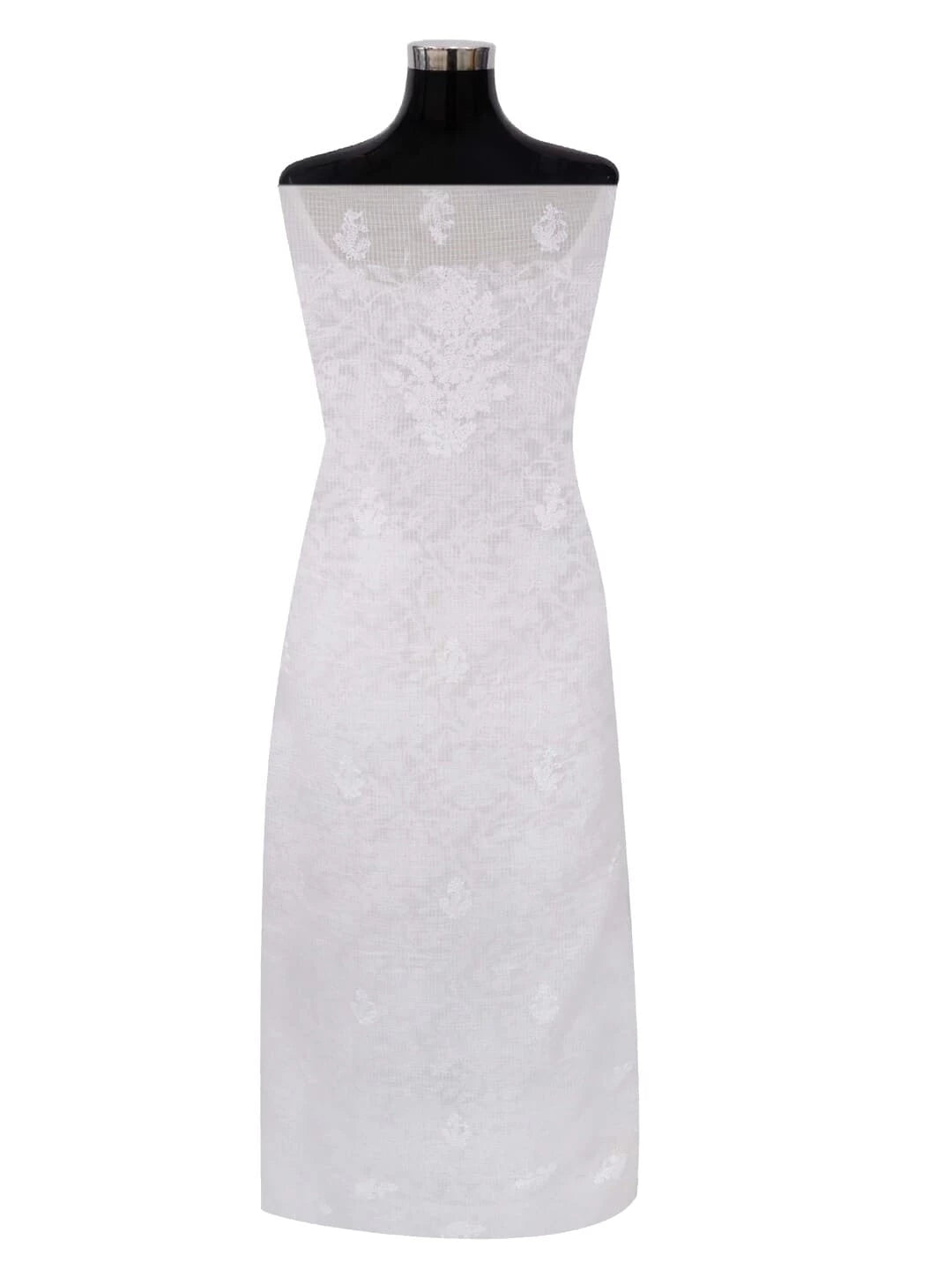 Ada Hand Embroidered White Kota Lucknowi Chikankari Unstitched Kurta Piece 01A204805
