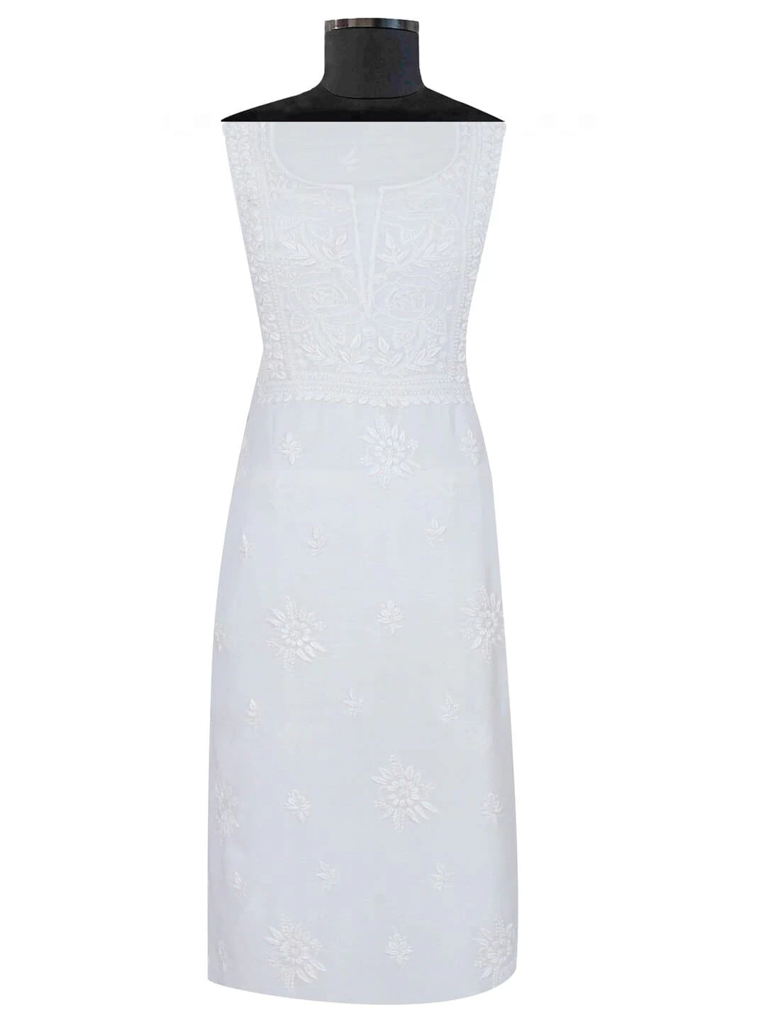 Ada Hand Embroidered White Chanderi Lucknowi Chikankari Unstitched Kurta Piece 01A132732