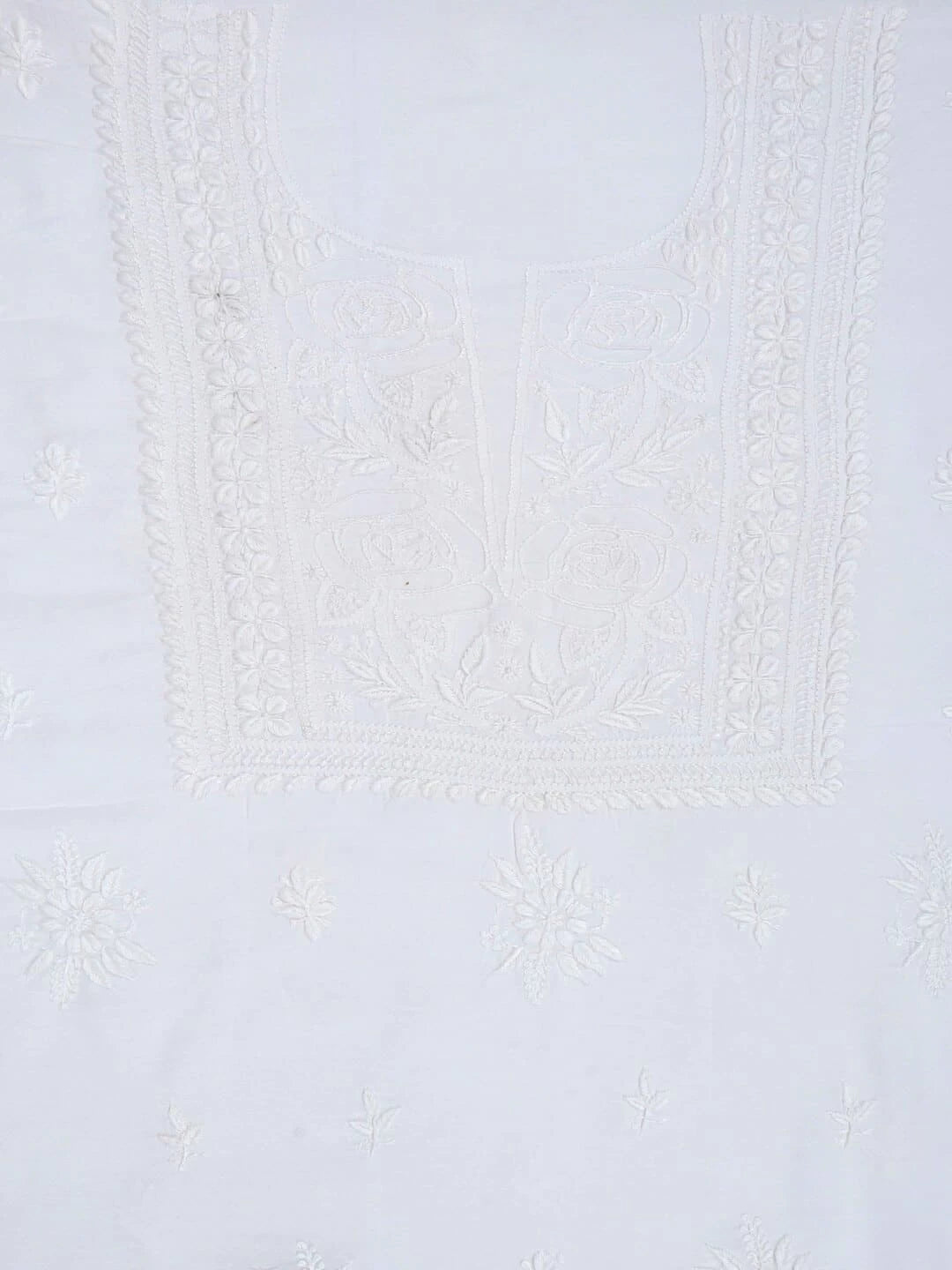 Ada Hand Embroidered White Chanderi Lucknowi Chikankari Unstitched Kurta Piece 01A132732