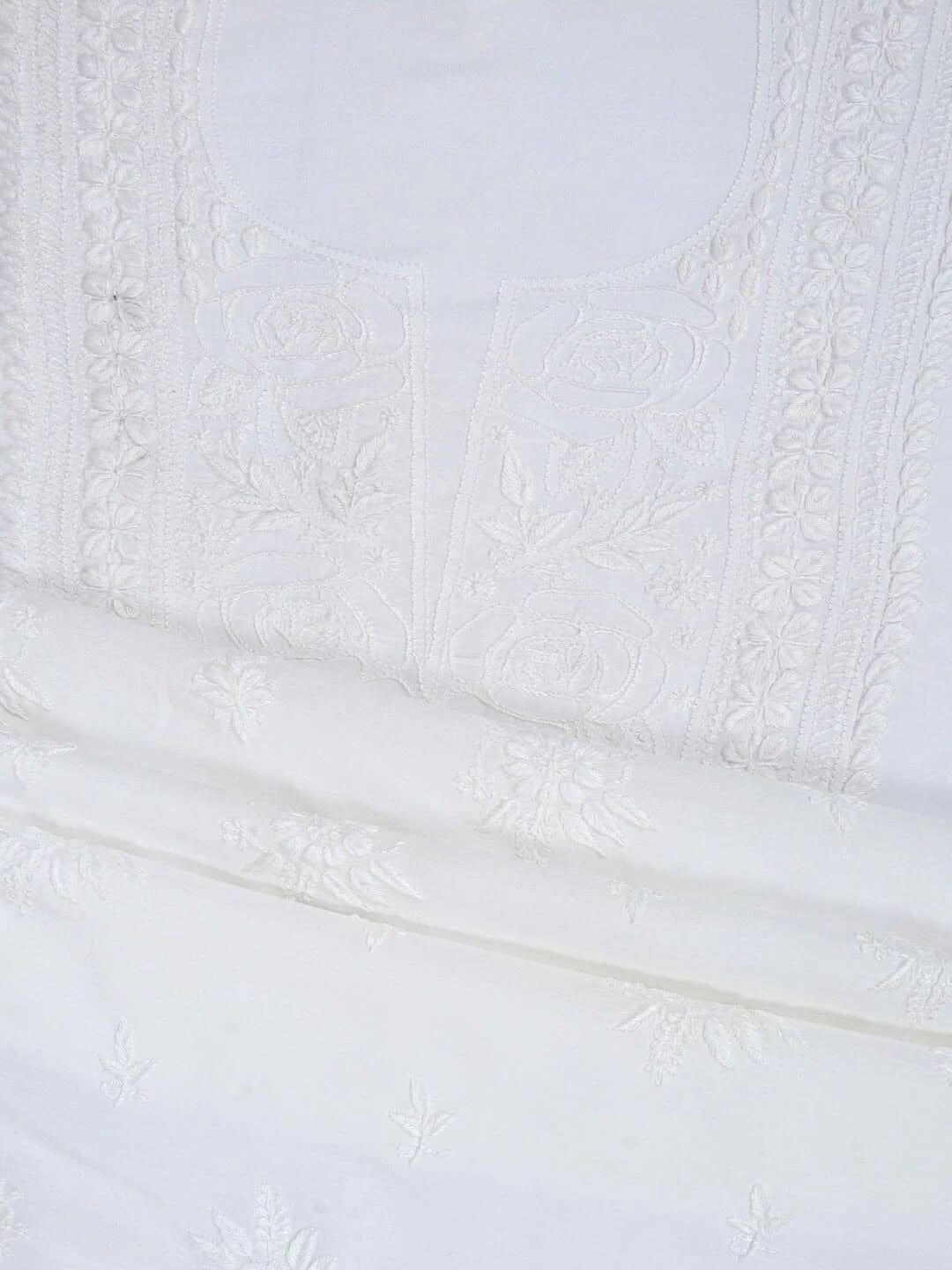 Ada Hand Embroidered White Chanderi Lucknowi Chikankari Unstitched Kurta Piece 01A132732