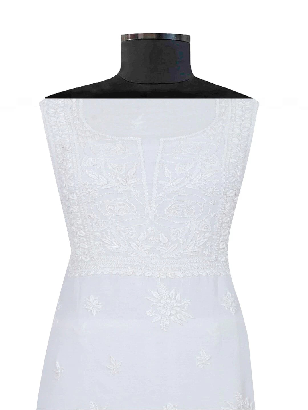 Ada Hand Embroidered White Chanderi Lucknowi Chikankari Unstitched Kurta Piece 01A132732