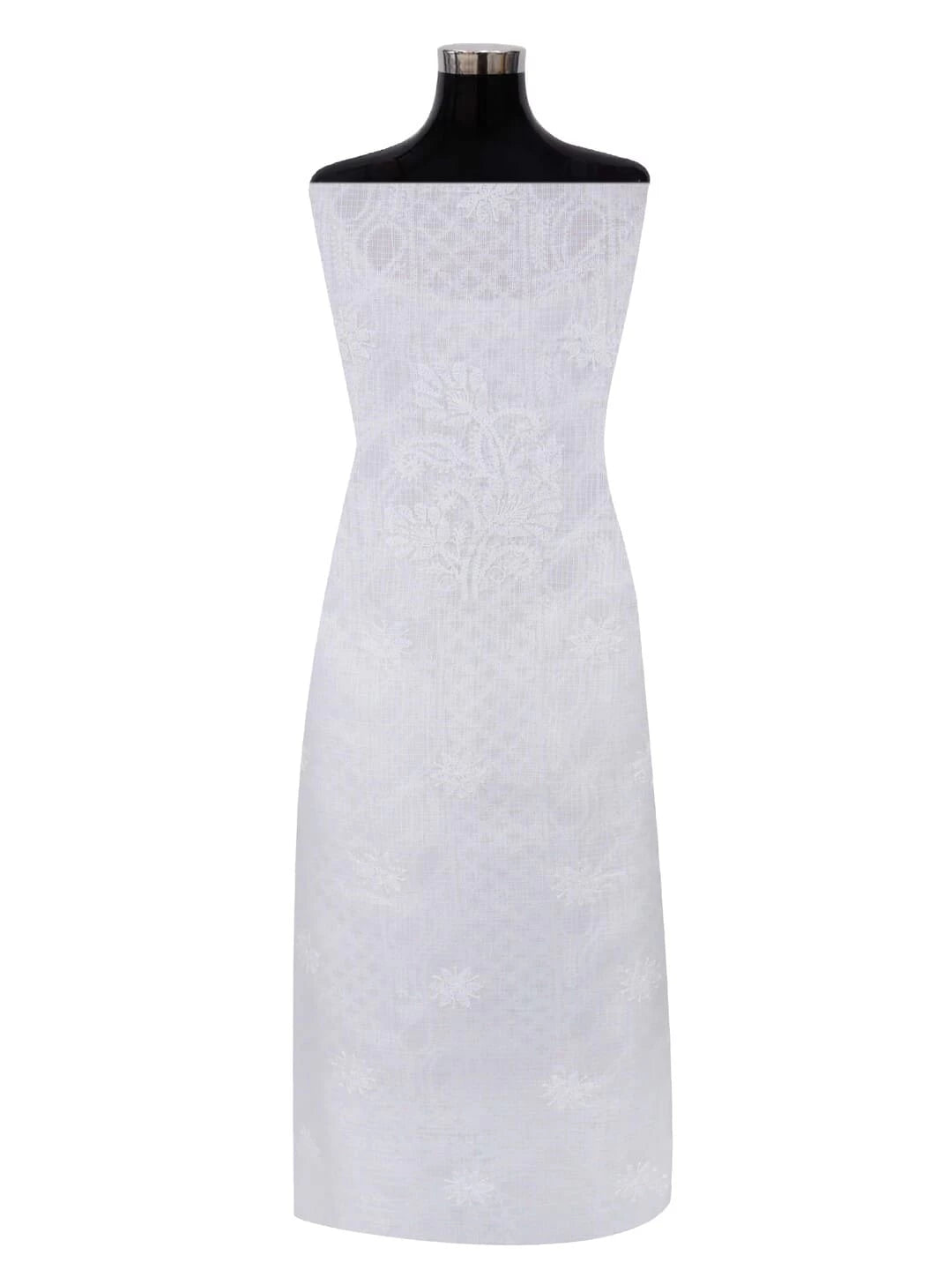 Ada Hand Embroidered White Kota Lucknowi Chikankari Unstitched Kurta Piece A604587