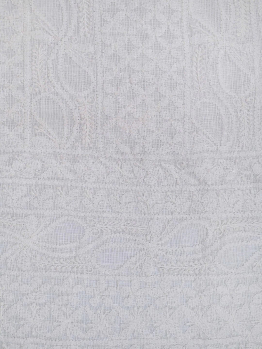 Ada Hand Embroidered White Kota Lucknowi Chikankari Unstitched Kurta Piece A604587