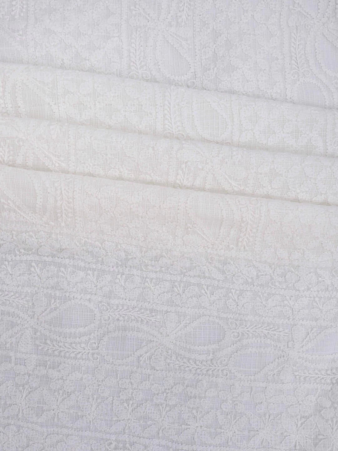 Ada Hand Embroidered White Kota Lucknowi Chikankari Unstitched Kurta Piece A604587