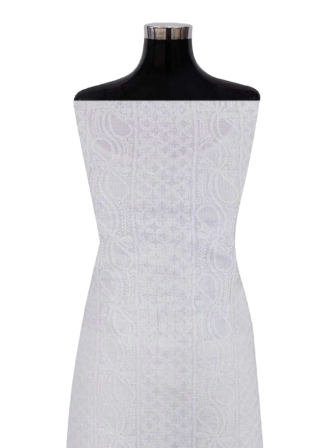 Ada Hand Embroidered White Kota Lucknowi Chikankari Unstitched Kurta Piece A604587