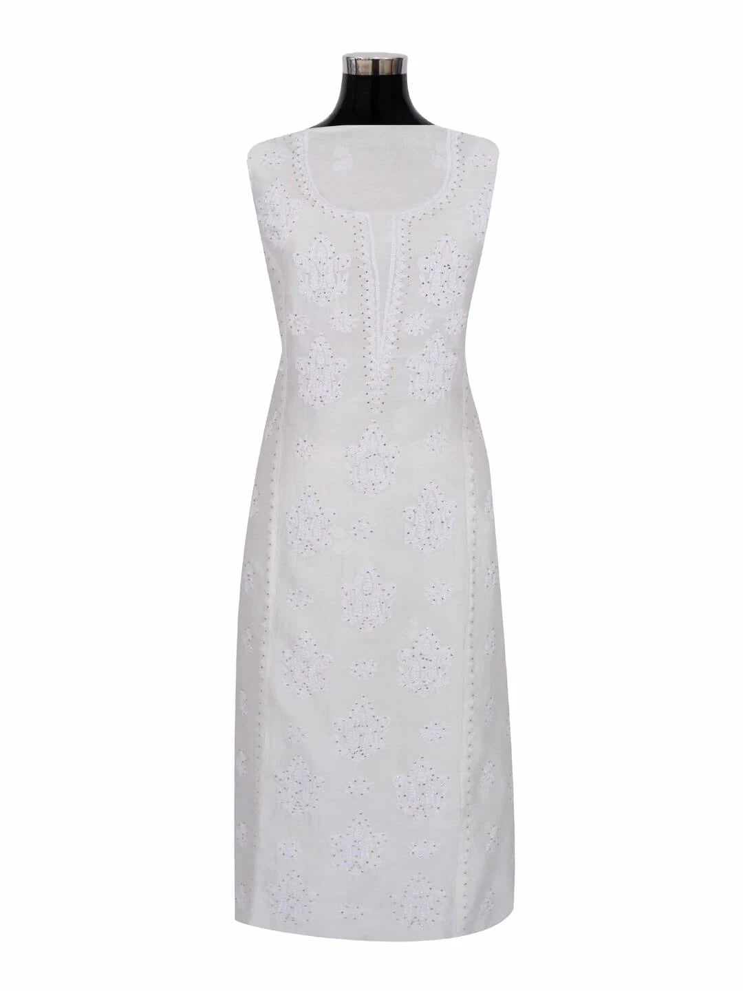 Ada Hand Embroidered Off White Chanderi Lucknowi Chikankari Unstitched Kurta Piece With Muqaish Work 01A209330