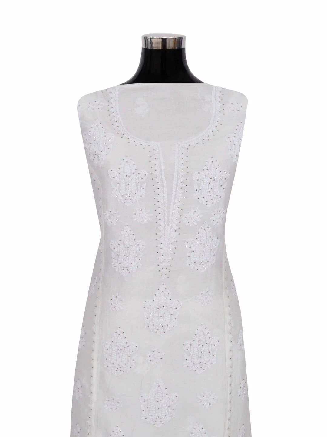 Ada Hand Embroidered Off White Chanderi Lucknowi Chikankari Unstitched Kurta Piece With Muqaish Work 01A209330