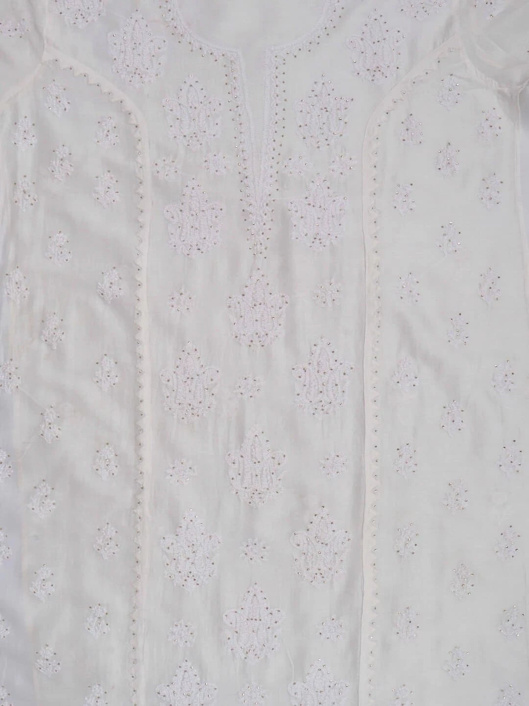 Ada Hand Embroidered Off White Chanderi Lucknowi Chikankari Unstitched Kurta Piece With Muqaish Work 01A209330