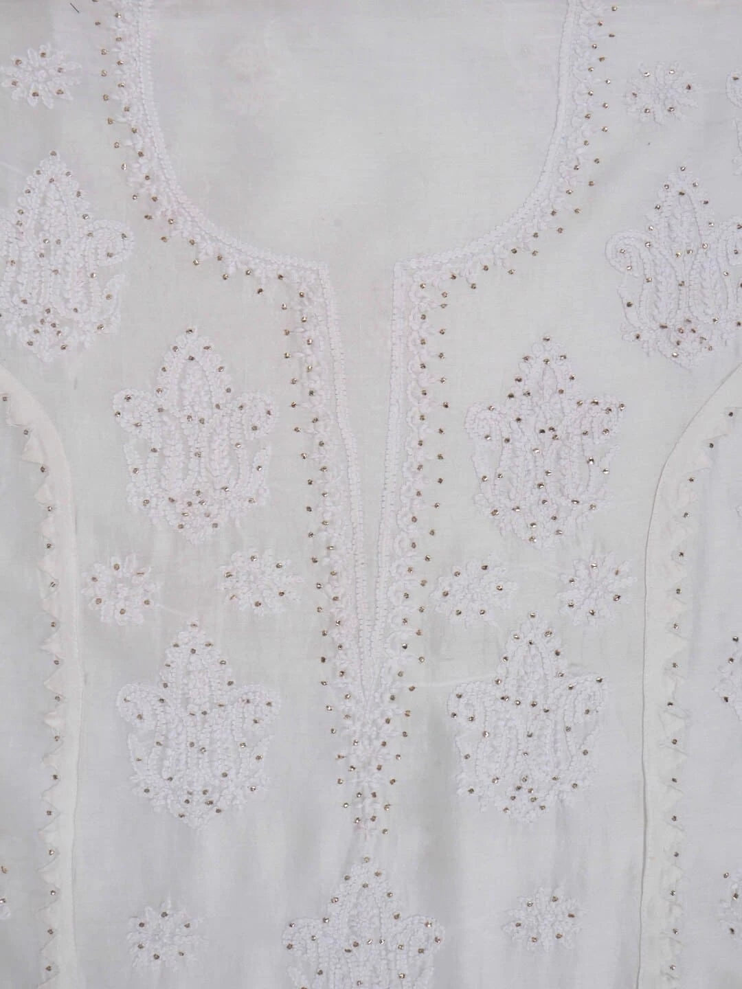 Ada Hand Embroidered Off White Chanderi Lucknowi Chikankari Unstitched Kurta Piece With Muqaish Work 01A209330