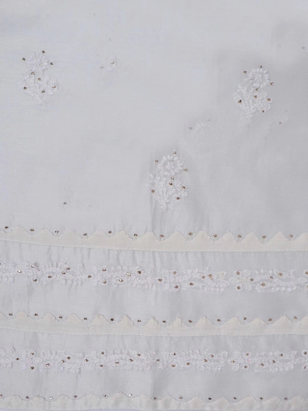 Ada Hand Embroidered Off White Chanderi Lucknowi Chikankari Unstitched Kurta Piece With Muqaish Work 01A209330