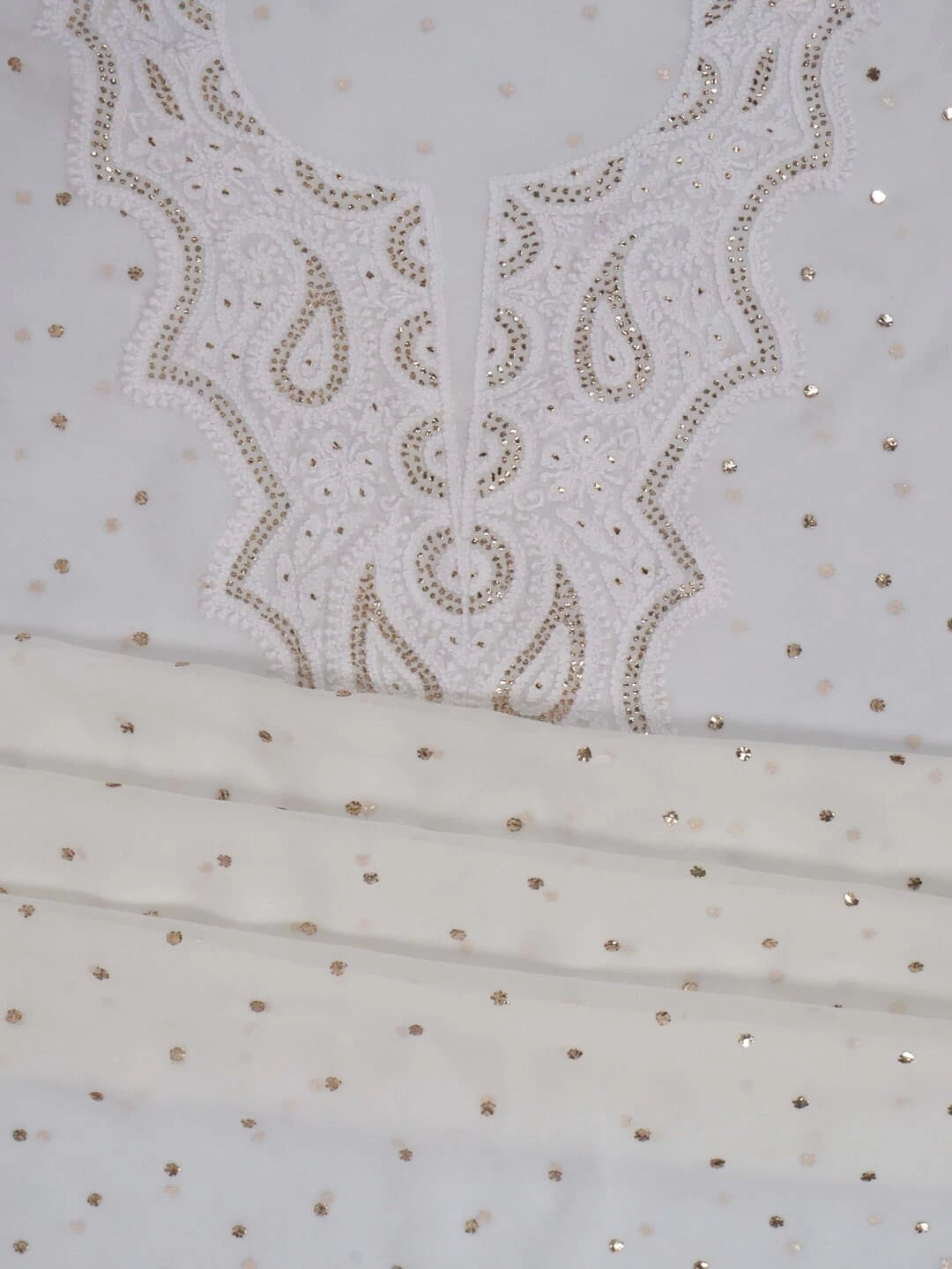 Ada Hand Embroidered White Georgette Lucknowi Chikankari Unstitched Kurta Piece With Muqaish Work 01A248205