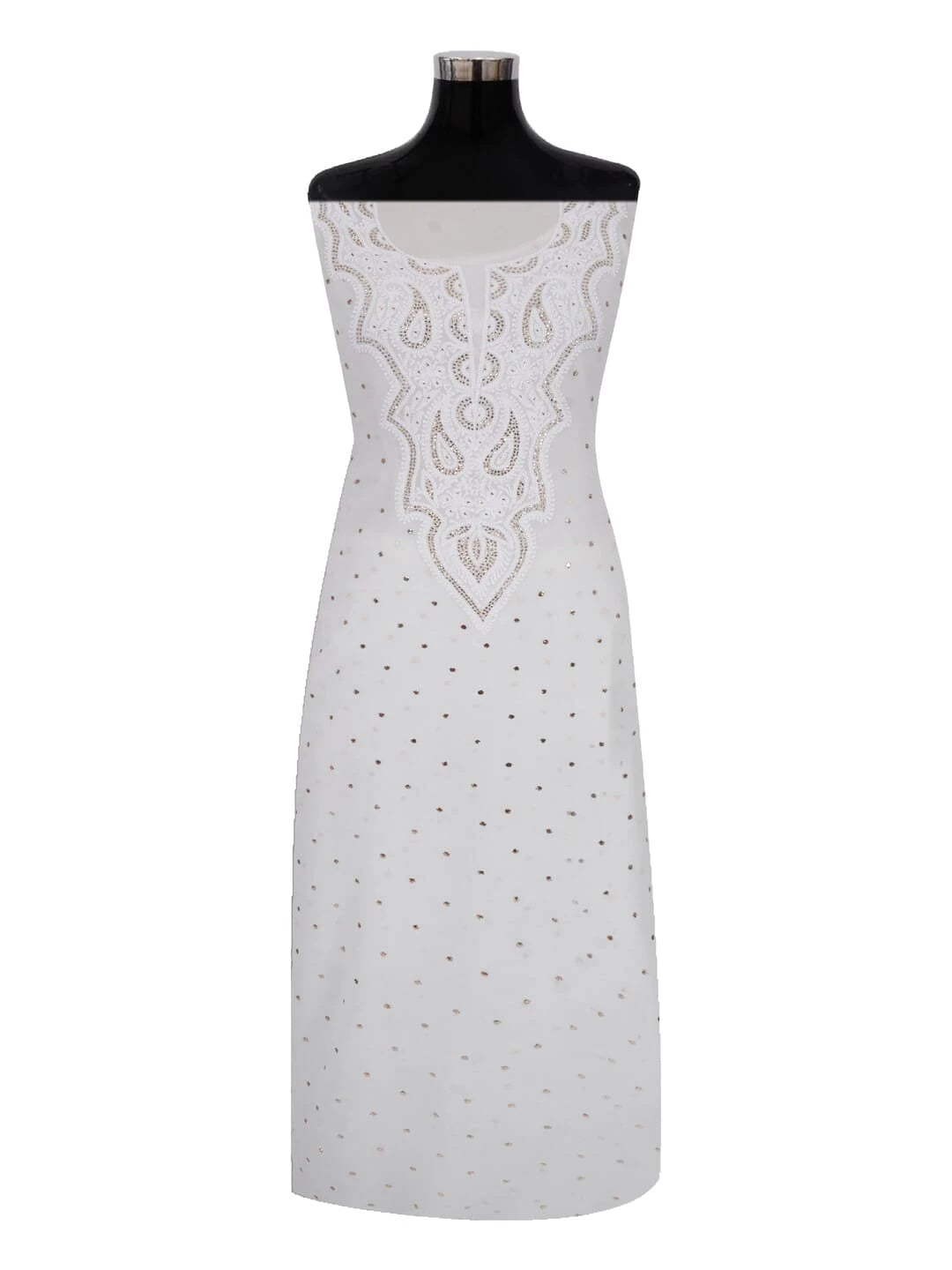 Ada Hand Embroidered White Georgette Lucknowi Chikankari Unstitched Kurta Piece With Muqaish Work 01A248205
