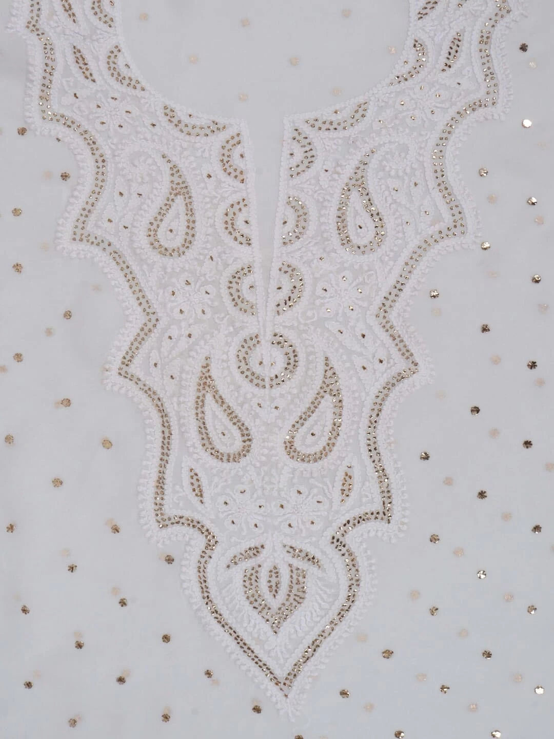 Ada Hand Embroidered White Georgette Lucknowi Chikankari Unstitched Kurta Piece With Muqaish Work 01A248205