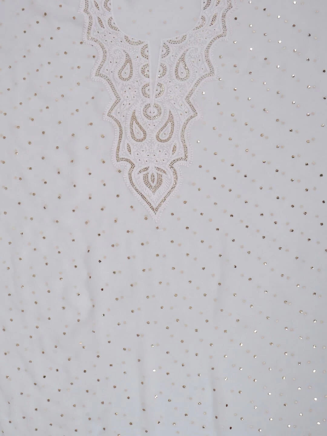 Ada Hand Embroidered White Georgette Lucknowi Chikankari Unstitched Kurta Piece With Muqaish Work 01A248205