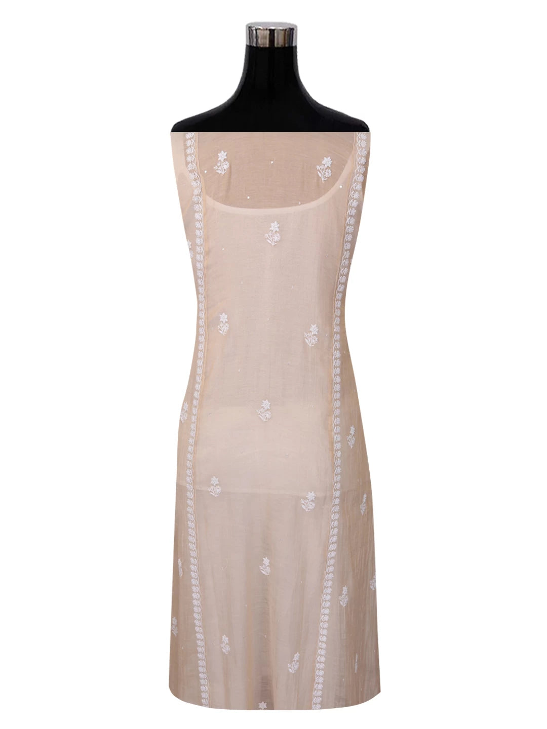 Ada Hand Embroidered Fawn Chanderi Lucknowi Chikankari Semi-Stitched Kurta Dupatta Set With Pearl Work 01A372897