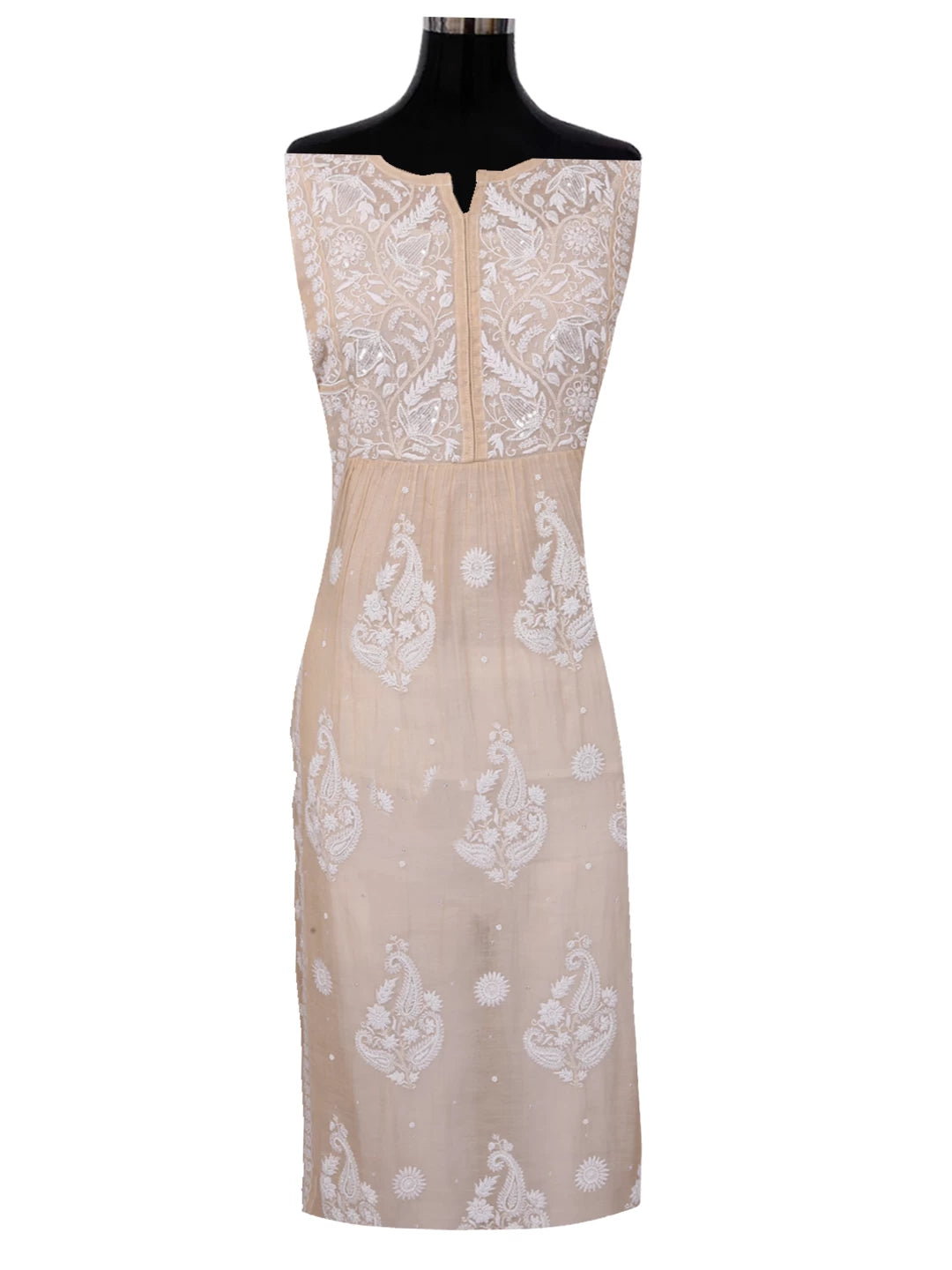 Ada Hand Embroidered Fawn Chanderi Lucknowi Chikankari Semi-Stitched Kurta Dupatta Set With Pearl Work 01A372897