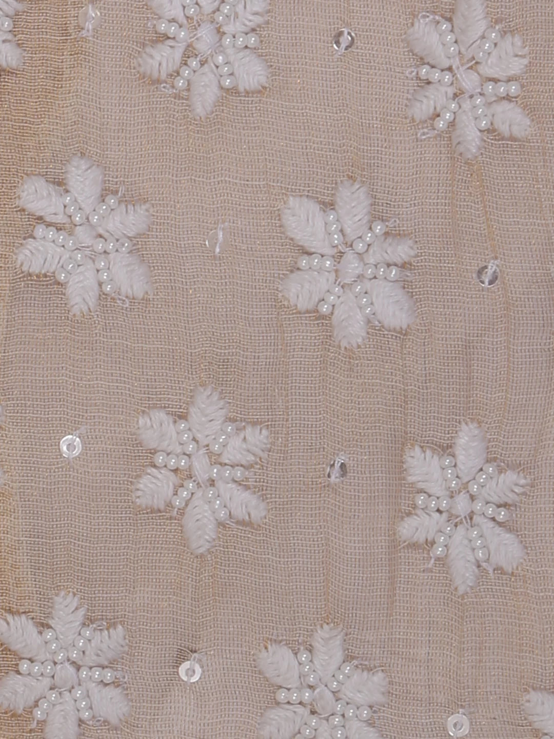 Ada Hand Embroidered Fawn Chanderi Lucknowi Chikankari Semi-Stitched Kurta Dupatta Set With Pearl Work 01A372897