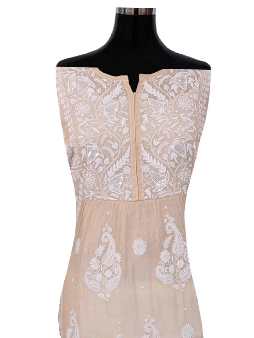 Ada Hand Embroidered Fawn Chanderi Lucknowi Chikankari Semi-Stitched Kurta Dupatta Set With Pearl Work 01A372897