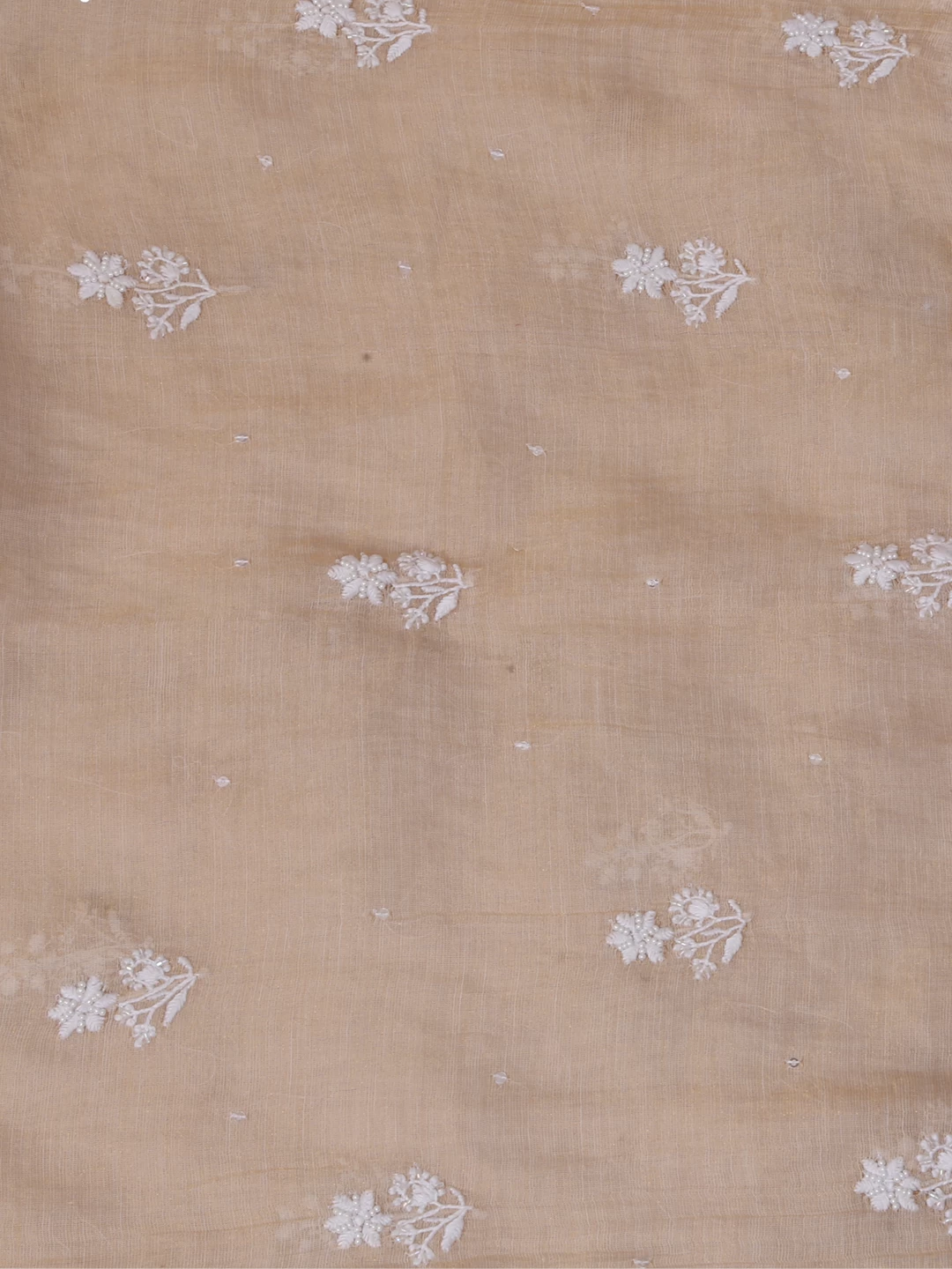 Ada Hand Embroidered Fawn Chanderi Lucknowi Chikankari Semi-Stitched Kurta Dupatta Set With Pearl Work 01A372897