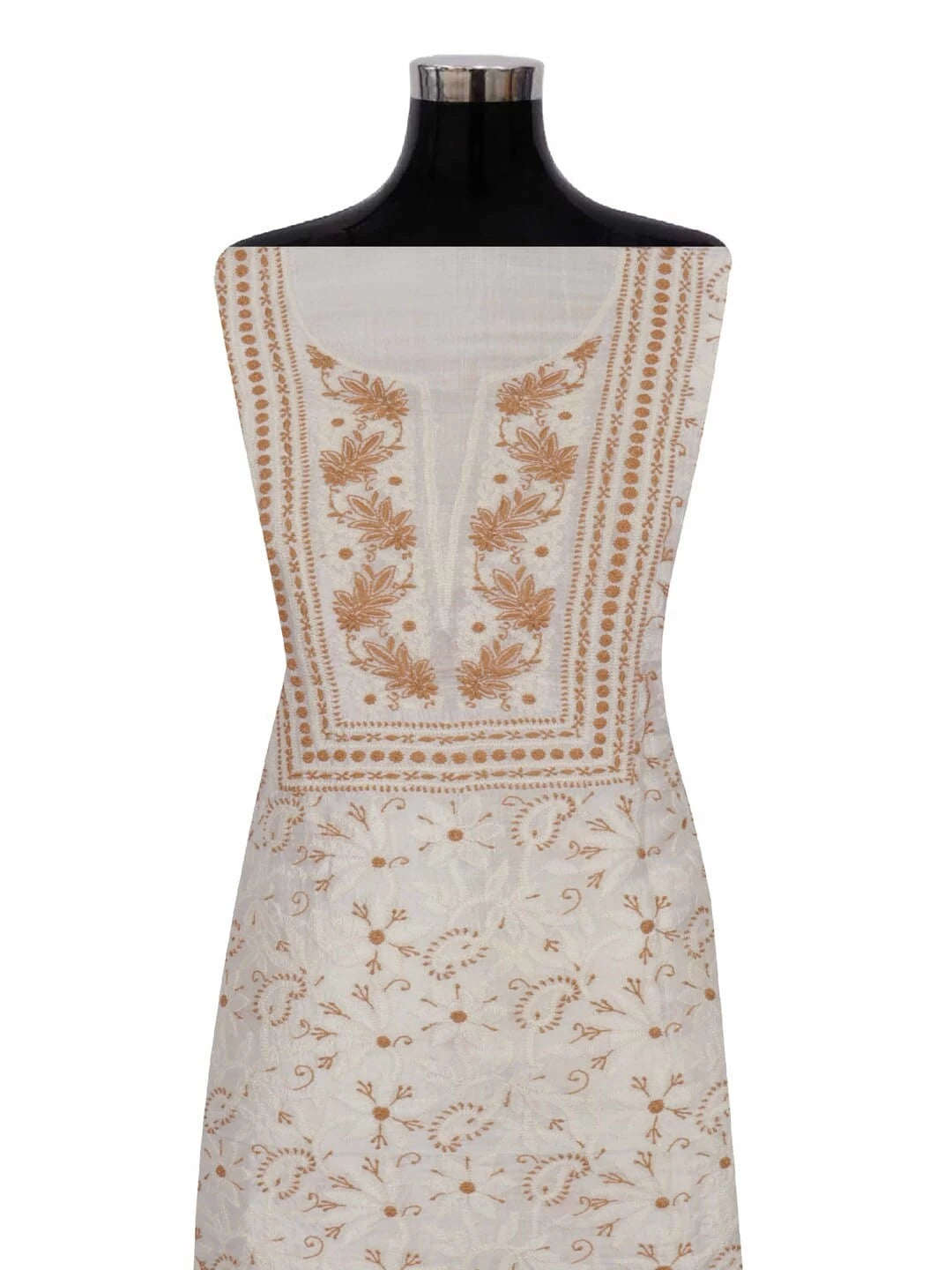 Ada Hand Embroidered Cream Silk Lucknowi Chikankari Unstitched Kurta Piece 01A233095