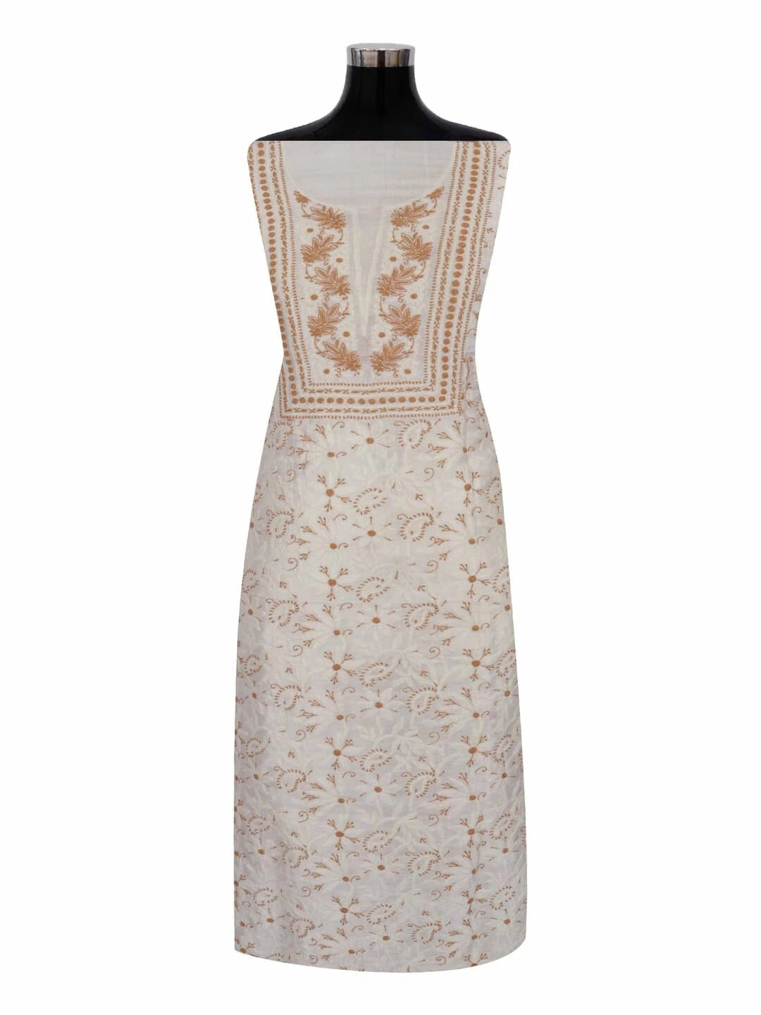 Ada Hand Embroidered Cream Silk Lucknowi Chikankari Unstitched Kurta Piece 01A233095
