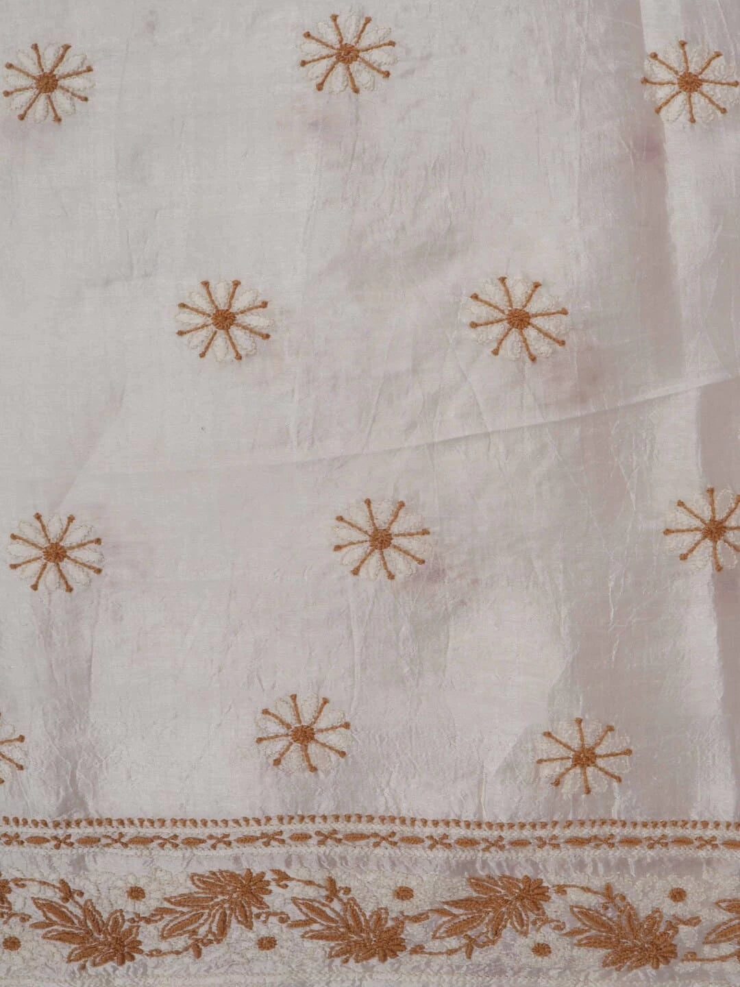 Ada Hand Embroidered Cream Silk Lucknowi Chikankari Unstitched Kurta Piece 01A233095