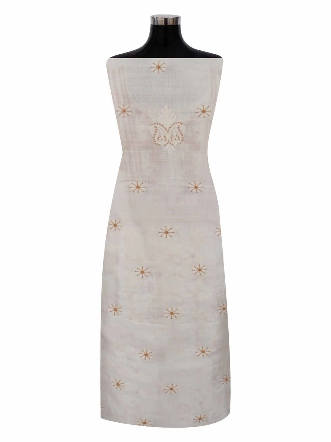 Ada Hand Embroidered Cream Silk Lucknowi Chikankari Unstitched Kurta Piece 01A233095