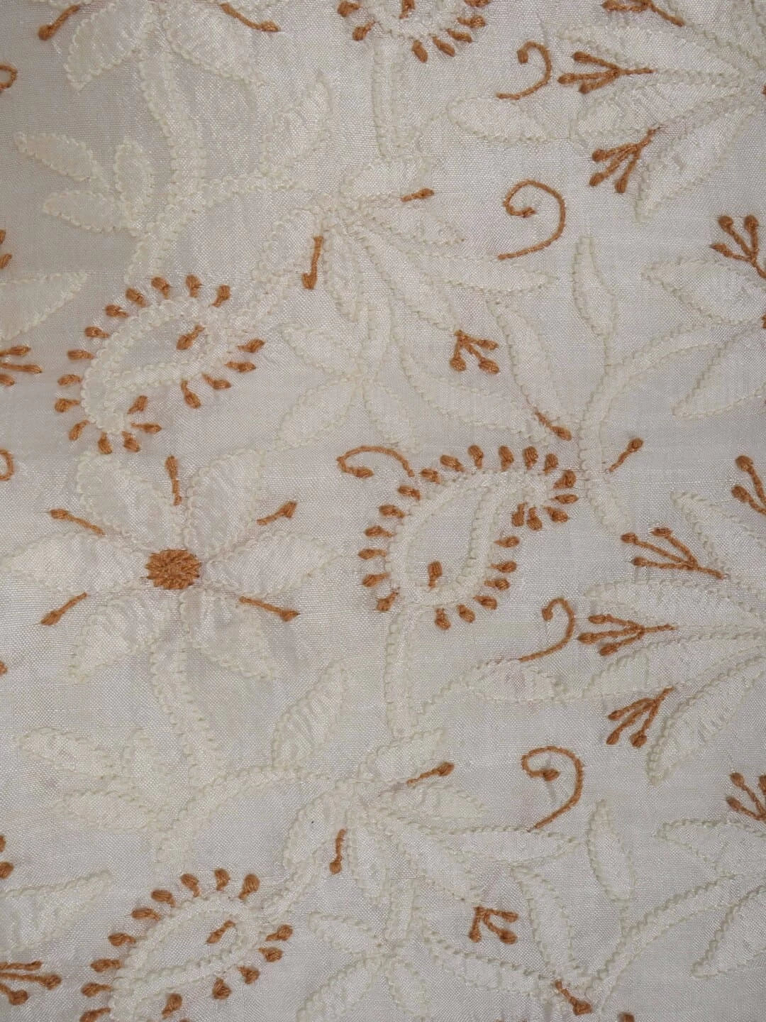 Ada Hand Embroidered Cream Silk Lucknowi Chikankari Unstitched Kurta Piece 01A233095
