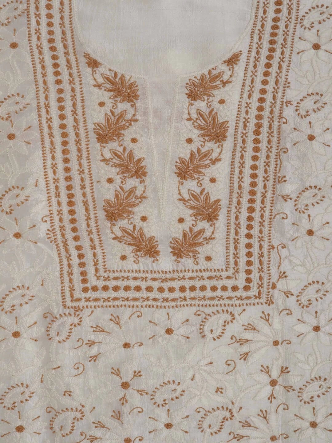 Ada Hand Embroidered Cream Silk Lucknowi Chikankari Unstitched Kurta Piece 01A233095