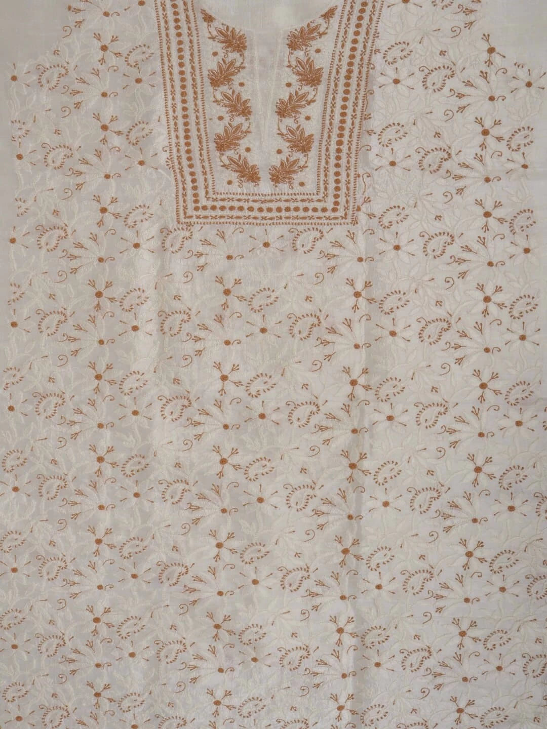 Ada Hand Embroidered Cream Silk Lucknowi Chikankari Unstitched Kurta Piece 01A233095