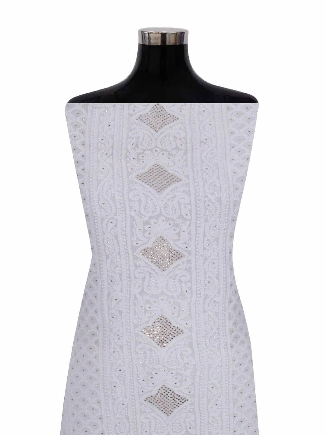 Ada Hand Embroidered White Georgette Lucknowi Chikankari Unstitched Kurta Piece With Muqaish Work 01A200127
