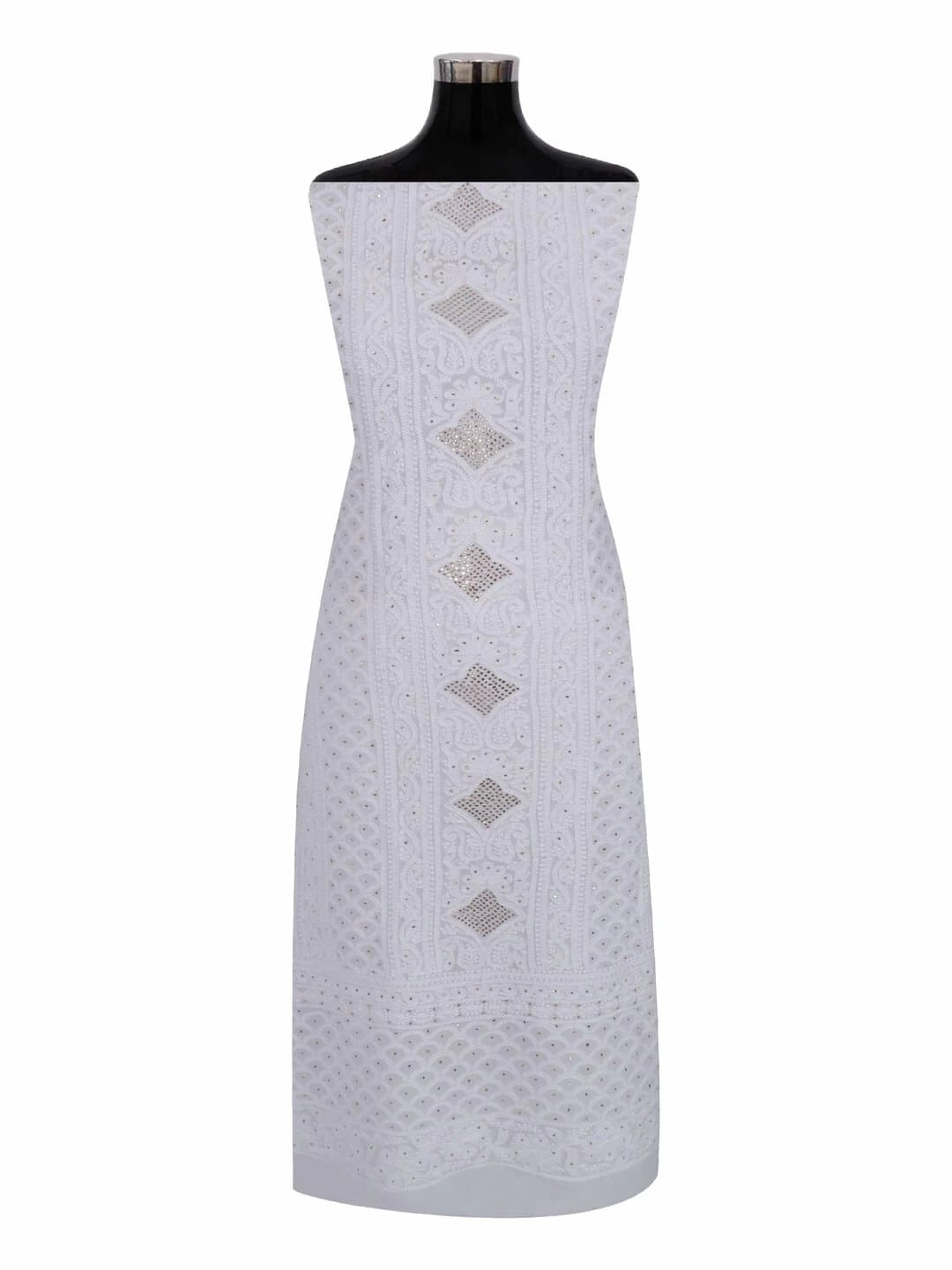 Ada Hand Embroidered White Georgette Lucknowi Chikankari Unstitched Kurta Piece With Muqaish Work 01A200127