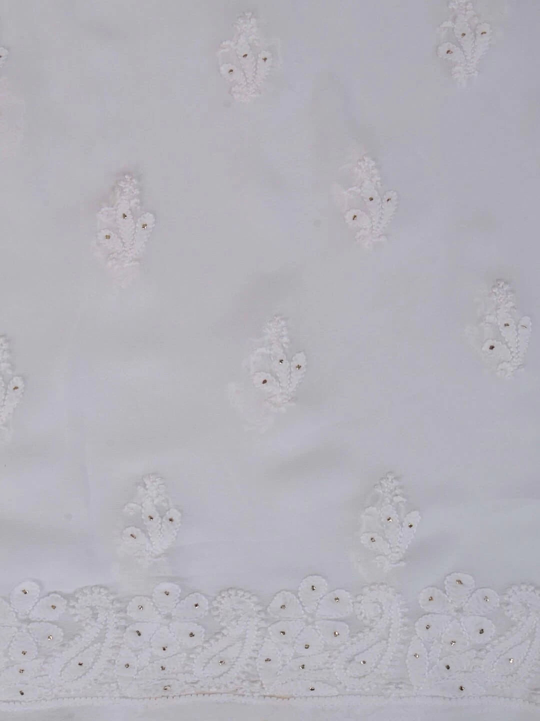 Ada Hand Embroidered White Georgette Lucknowi Chikankari Unstitched Kurta Piece With Muqaish Work 01A200127