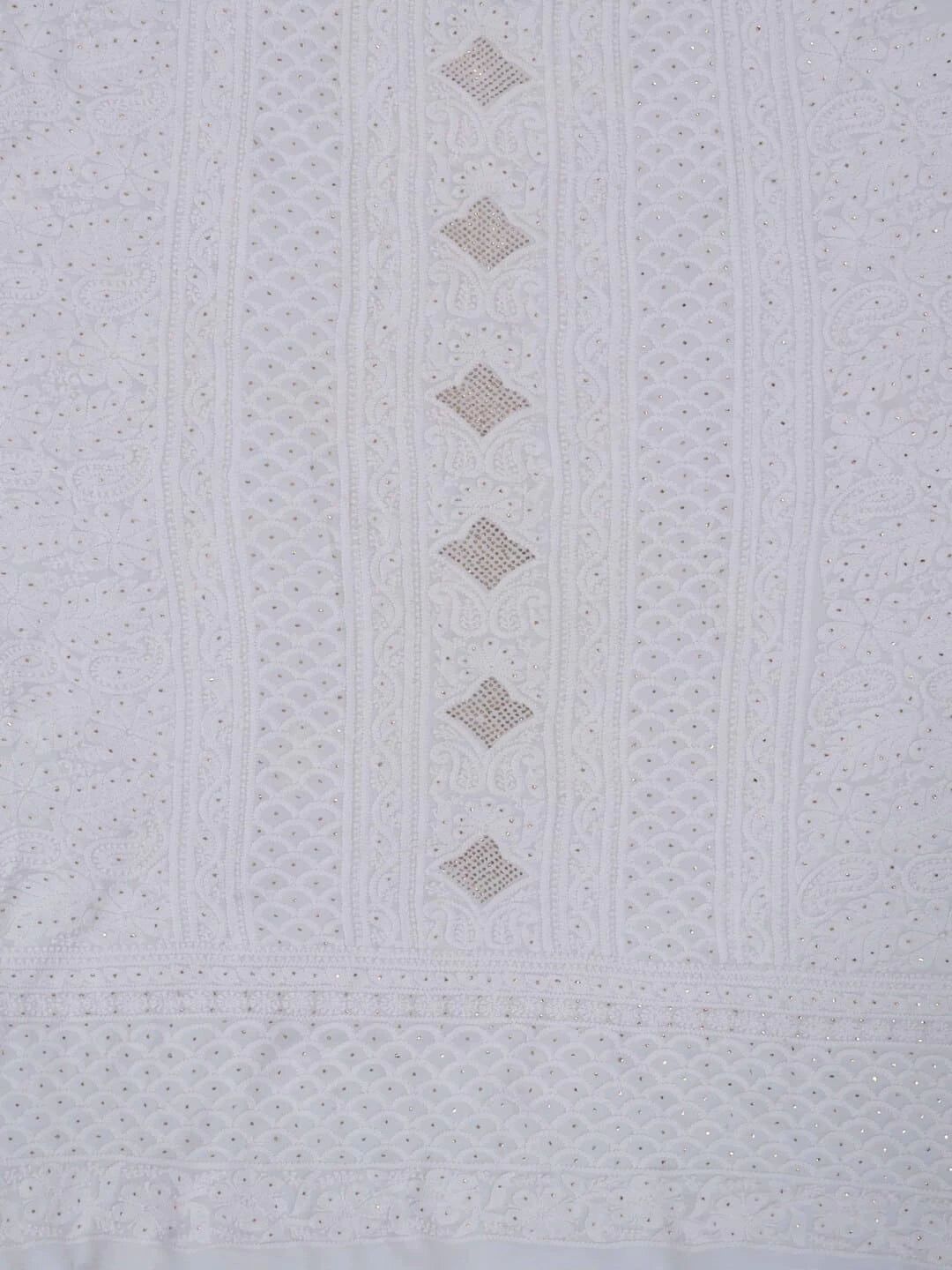 Ada Hand Embroidered White Georgette Lucknowi Chikankari Unstitched Kurta Piece With Muqaish Work 01A200127