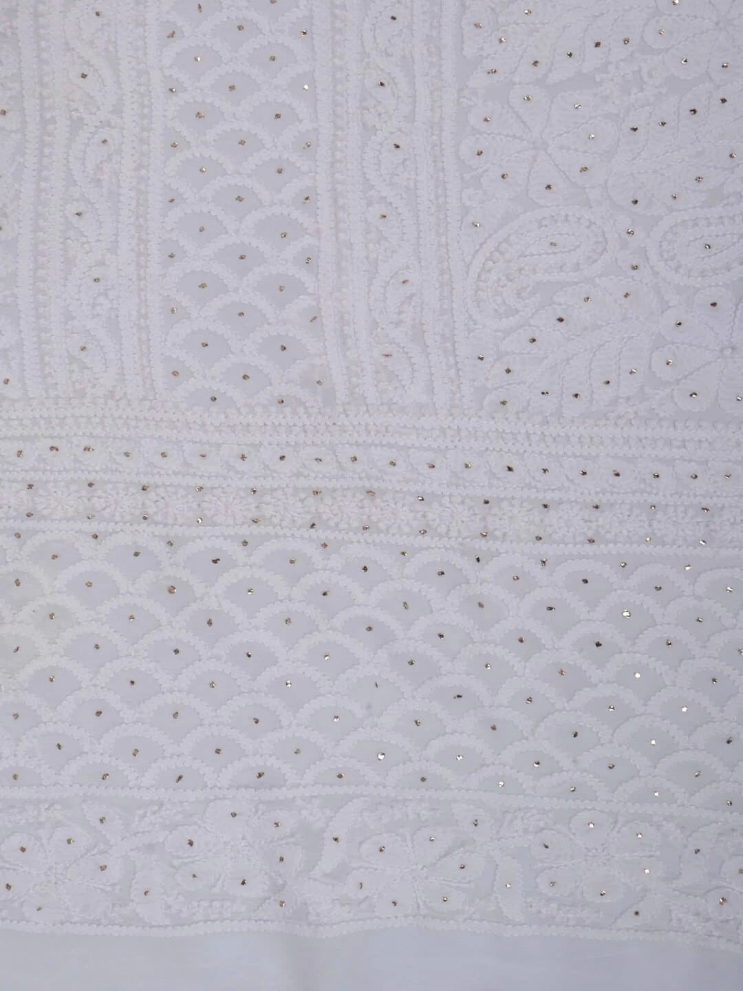 Ada Hand Embroidered White Georgette Lucknowi Chikankari Unstitched Kurta Piece With Muqaish Work 01A200127