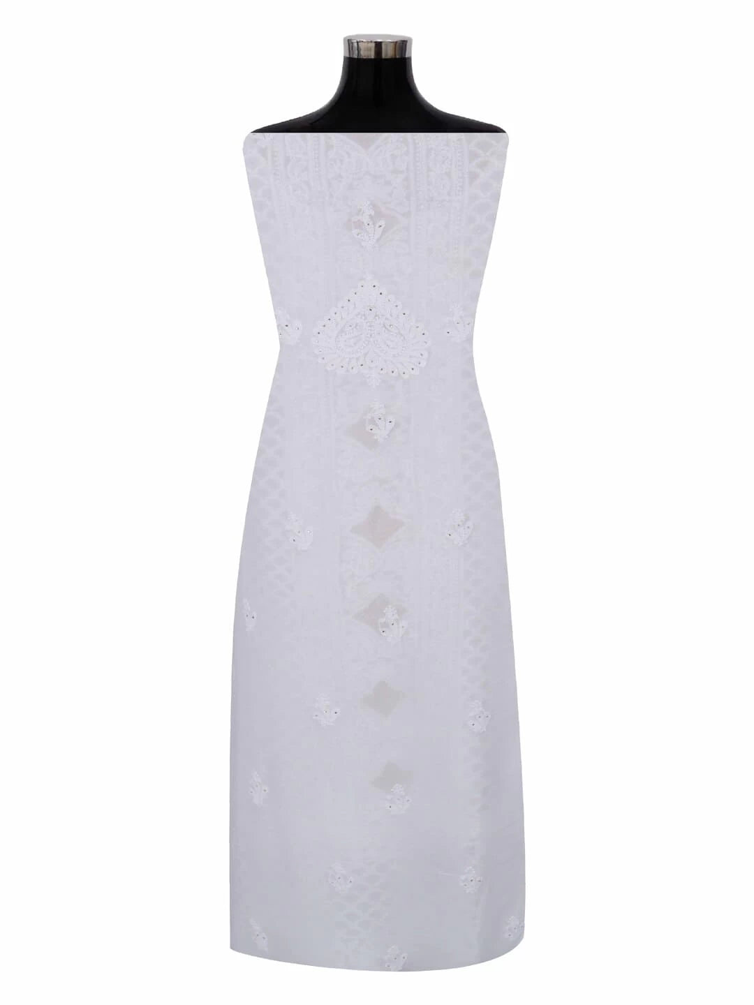 Ada Hand Embroidered White Georgette Lucknowi Chikankari Unstitched Kurta Piece With Muqaish Work 01A200127